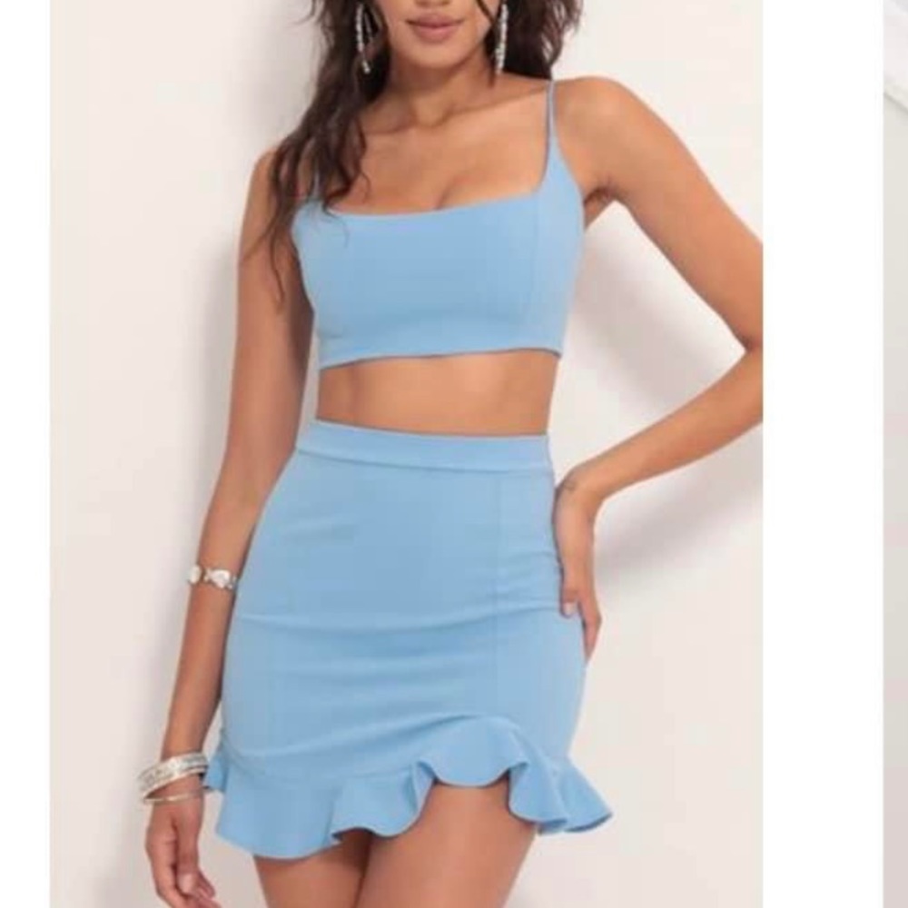 Hello Molly blue two piece skirt set